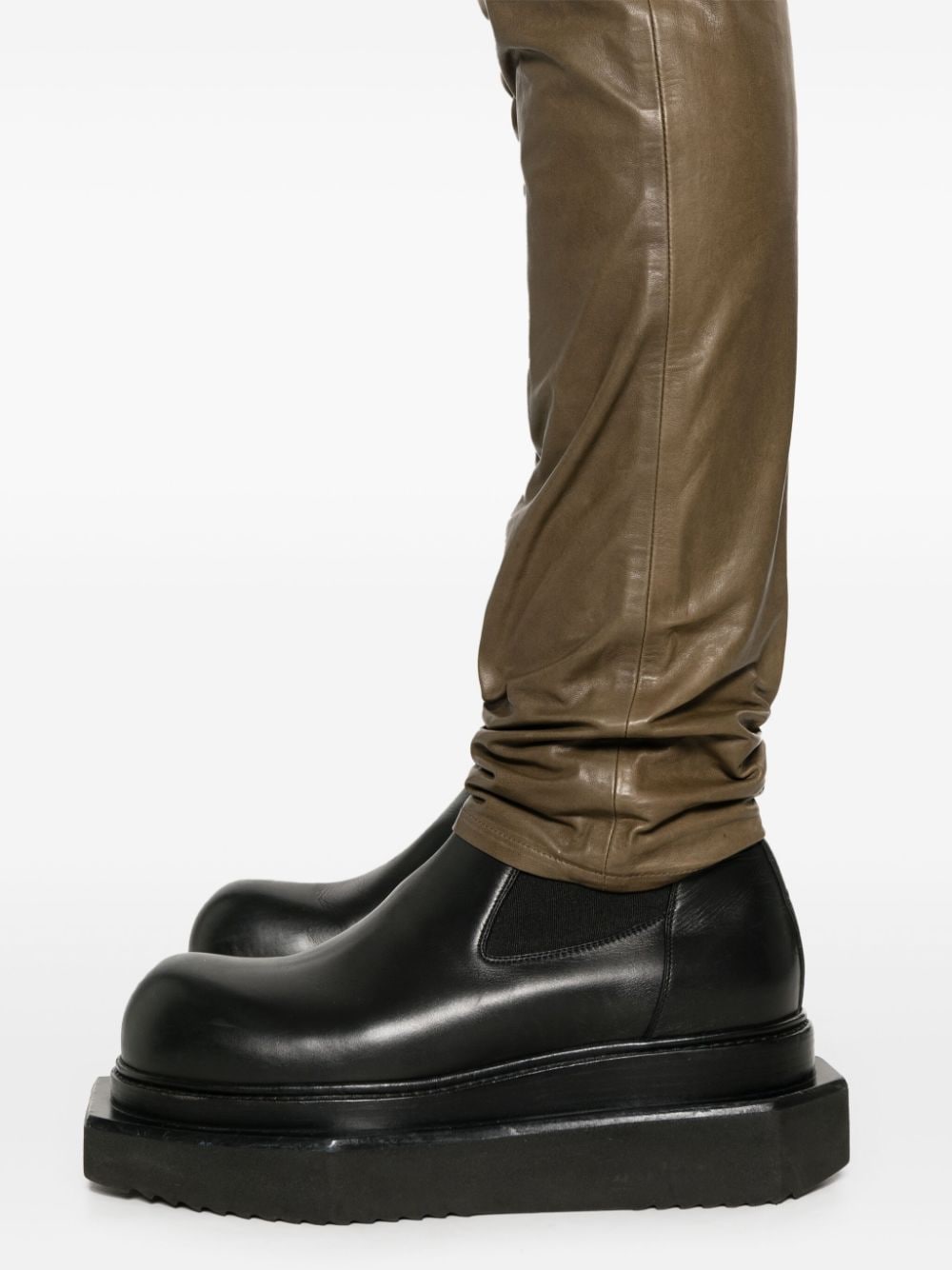 Rick Owens Men Lido Tyrone Leather Jeans in Gun Metal